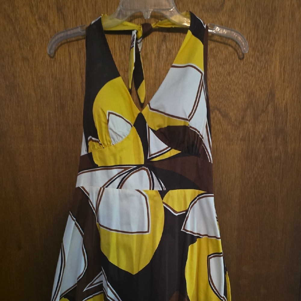 Madison Leigh Yellow and Brown Midi Dress